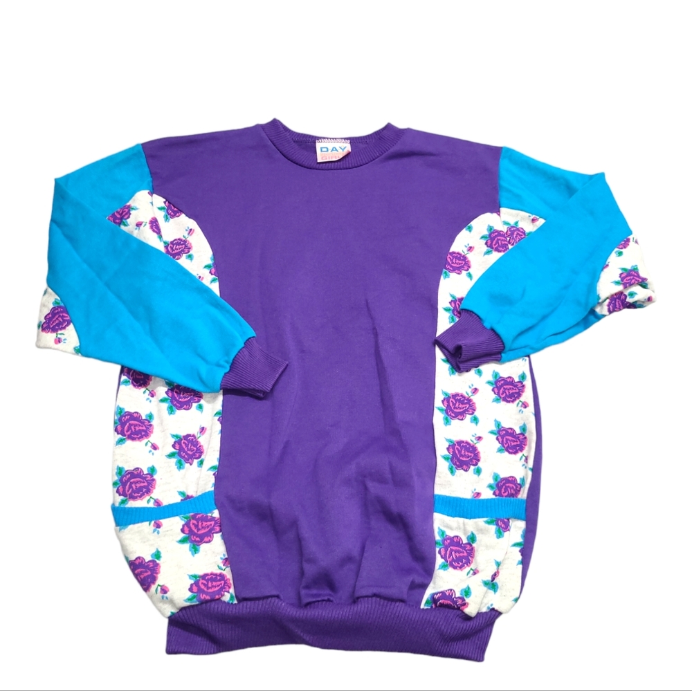 VINTAGE DAY SPORTSWEAR GIRLS SWEATER SIZE LARGE 14 COLORBLOCK SWEATSHIRT FLORAL